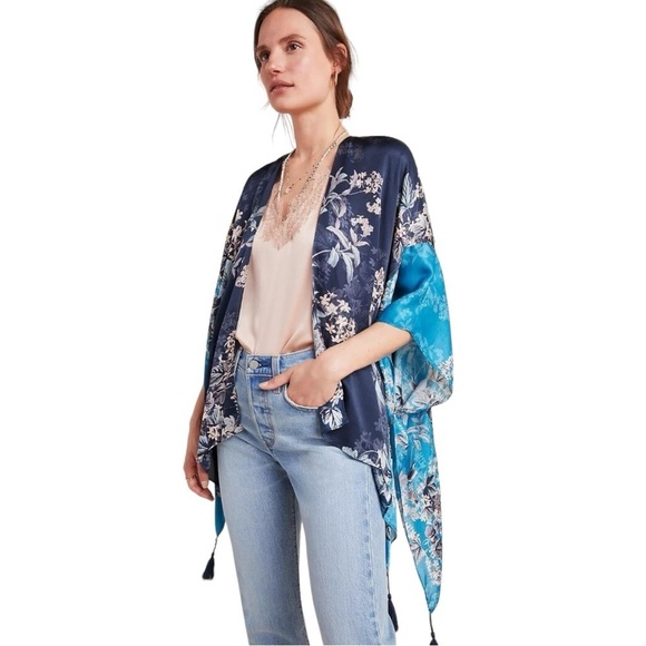 Kachel x Anthropologie Jamie Tasseled Kimono Viscose Silk Blend One Size Tunic - Picture 3 of 11